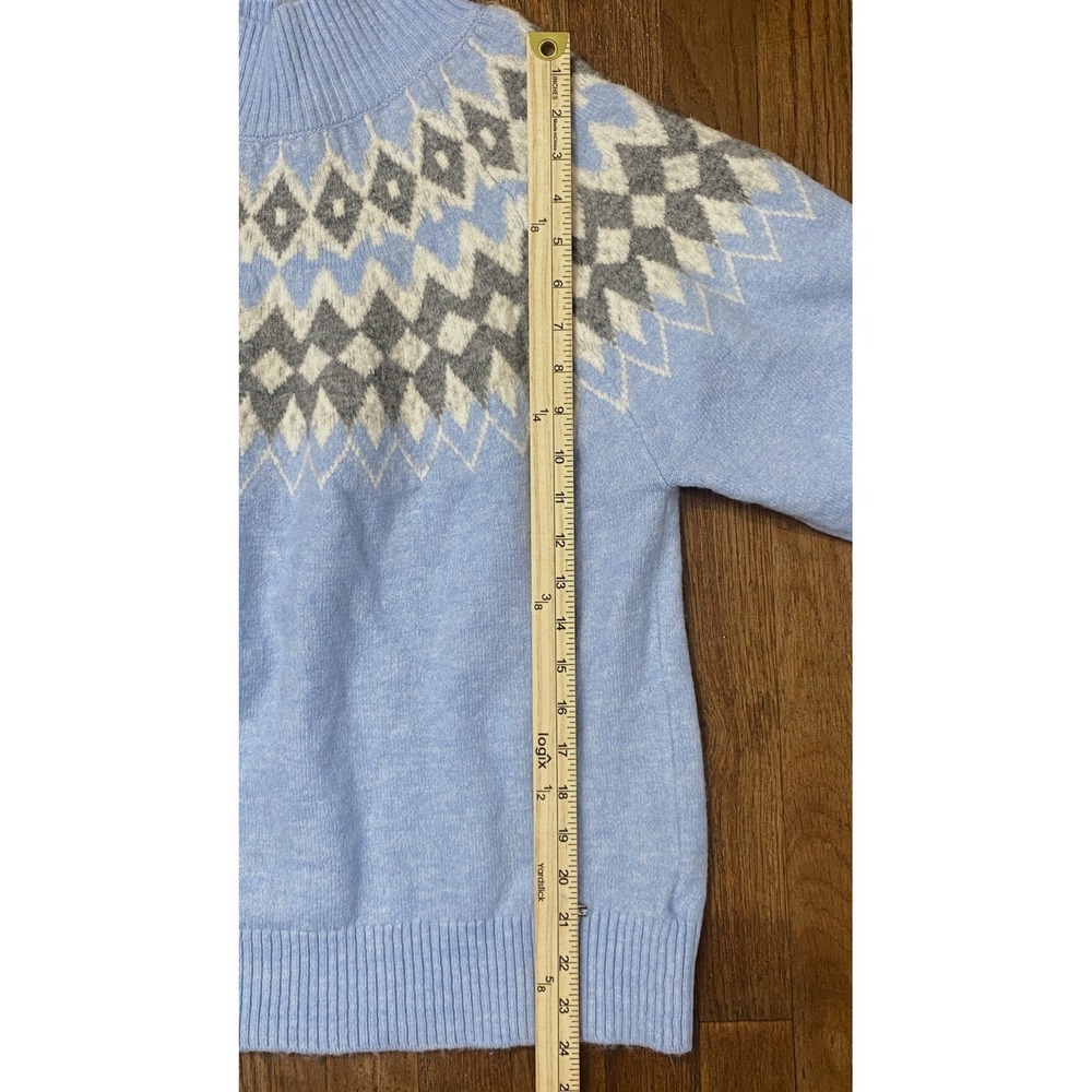 Women's Light Blue Fair Isle Nordic Geometric Knit Mock Neck Sweater Size Large - Picture 3 of 7